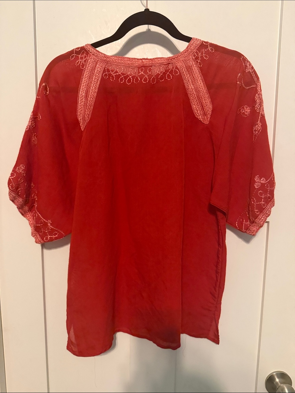 MT Red Embroidered Bohemian Peasant Cottagecore Blouse Size M - Picture 4 of 9